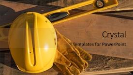  Presentation with wood planks - Slide set consisting of abstract of constrcution hard hat background and a  colored foreground