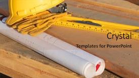  Presentation with house building plans - Colorful slide set enhanced with abstract of constrcution hard hat backdrop and a gold colored foreground