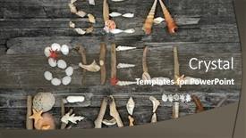  Presentation with sea shell - Presentation design featuring abstract of seashells driftwood and pebbles forming the words sea shell beauty on rustic wood background background and a dark gray colored foreground