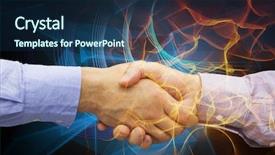  Presentation with hand shake - Slide set having abstract orange - hand shake in front background and a navy blue colored foreground