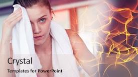  Presentation with orange abstract - Audience pleasing slide set consisting of abstract orange glowing black background against tired woman wiping face while working on row machine backdrop and a lemonade colored foreground