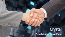  Presentation with blue handshake - PPT theme featuring abstract partnering - handshake between two business people background and a tawny brown colored foreground