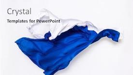  Presentation with abstract blue white - PPT theme consisting of abstract pieces of blue and white fabric flying design element background and a sky blue colored foreground