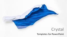  Presentation with blue design - Colorful PPT theme enhanced with abstract pieces of blue and white fabric flying design element backdrop and a white colored foreground