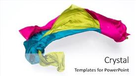  Presentation with puzzly pieces flying in - Colorful PPT theme enhanced with abstract pieces of fabric flying backdrop and a white colored foreground