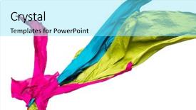  Presentation with speed - Colorful PPT theme enhanced with abstract pieces of fabric flying high-speed studio shot backdrop and a arctic colored foreground