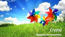  Presentation with meadow - Slides having abstract rainbow - pinwheels on meadow at sunny background and a tawny brown colored foreground