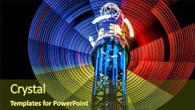  Presentation with amusement park - Colorful presentation design enhanced with abstract red orange twirls - tricolor neon lights of spinning backdrop and a tawny brown colored foreground