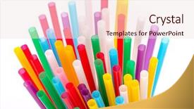 Presentation with colorful - Presentation design consisting of abstract red orange twists - colorful drinking straws background and a  colored foreground