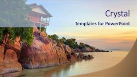  Presentation with sunset at venice beach palm - Theme with abstract rock background - tropical sunset on the beach background and a sky blue colored foreground