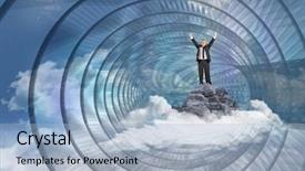  Presentation with clouds - Cool new presentation theme with abstract spiral - mature businessman cheering with arms backdrop and a light blue colored foreground