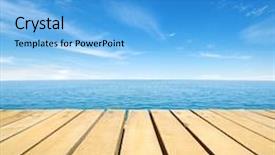  Presentation with blue sky - Cool new theme with abstract summer - wood blue sea and sky backdrop and a light blue colored foreground