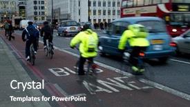  Presentation with rush hour - PPT theme featuring abstract taxi - rush hour city workers going background and a dark gray colored foreground