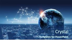  Presentation with abstract business - Audience pleasing theme consisting of abstract triangle - wireless technologies and business city backdrop and a ocean colored foreground