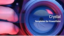  Presentation with illustration of a camera lens - Colorful presentation theme enhanced with abstract video - adjusting camera lens aperture backdrop and a ocean colored foreground
