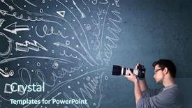  Presentation with shooting - PPT theme consisting of abstract video - photographer boy shooting images while background and a ocean colored foreground