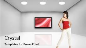  Presentation with room - Presentation design with abstract video red - beautiful woman on big room background and a white colored foreground