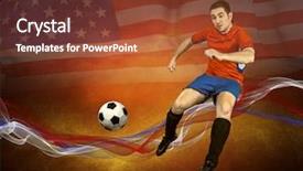  Presentation with usa soccer - Presentation theme with abstract waves aroun soccer player on the national flag of usa background background and a tawny brown colored foreground