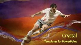  Presentation with russia flag - PPT theme enhanced with abstract waves aroun soccer player background and a tawny brown colored foreground