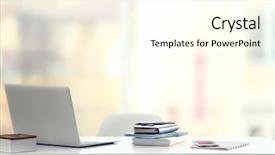  Presentation with workplace - Slides enhanced with abstract white - workplace with laptop background and a cream colored foreground