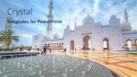  Presentation with uae zayed grand mosque - PPT theme consisting of abu-dhabi-uae-26-march background and a light blue colored foreground
