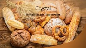  Presentation with wheat - Theme having agriculture products - fresh bread and wheat background and a coral colored foreground