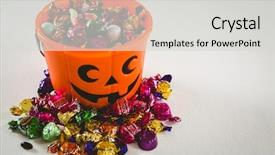  Presentation with low angle view of volleyball - Presentation theme with bucket with various sweet food background and a  colored foreground