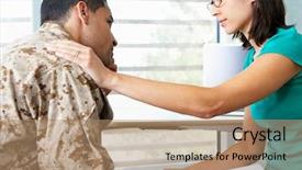  Presentation with abuse - Beautiful slide deck featuring abuse - soldier having counselling session backdrop and a coral colored foreground