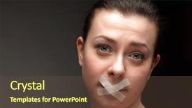 Presentation with duct tape on lips censorship - PPT theme enhanced with abused women - beauty girl with tape background and a tawny brown colored foreground
