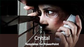  Presentation with battered women - Theme enhanced with abused women - fearful battered woman peeking background and a tawny brown colored foreground