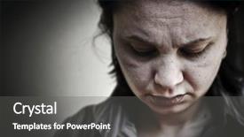  Presentation with unhappy women - Colorful PPT theme enhanced with abused women - unhappy woman backdrop and a dark gray colored foreground