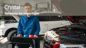  Presentation with air conditioning - Audience pleasing presentation theme consisting of ac motor - mechanic at the air conditioning backdrop and a gray colored foreground