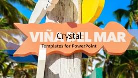  Presentation with palm trees on a - Slide deck consisting of aca - vina del mar welcome sign background and a  colored foreground