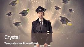  Presentation with academic - Slide deck consisting of academic achievement - college graduate with many flying background and a gray colored foreground