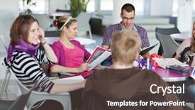  Presentation with brake - Presentation enhanced with academic adult - group of college university students background and a  colored foreground