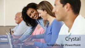  Presentation with students walking to class - Amazing PPT theme having academic adult - teacher and mature students backdrop and a light blue colored foreground