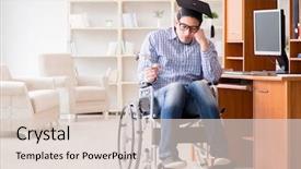  Presentation with wheelchair - Slide set having disabled student studying at home background and a lemonade colored foreground