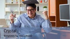  Presentation with wheelchair - Presentation design featuring computer award - disabled student studying at home background and a teal colored foreground