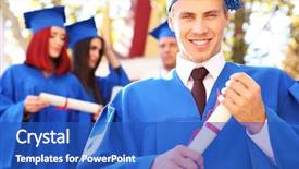  Presentation with students - Presentation design with school awards - graduate students wearing graduation hat background and a cobalt blue colored foreground