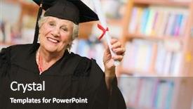  Presentation with certificate - Audience pleasing PPT theme consisting of senior woman holding graduation certificate backdrop and a wine colored foreground