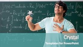  Presentation with student - Presentation theme consisting of school awards - young male student mathematician background and a teal colored foreground