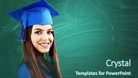  Presentation with certificate - Slide set having certificate completion - young woman with graduation cap background and a ocean colored foreground