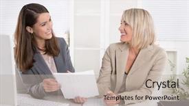  Presentation with fun work - Theme with team two successful businesswoman sitting background and a mint green colored foreground