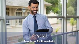  Presentation with using digital tablet - Slides enhanced with academic frame - businessman using digital tablet background and a  colored foreground