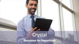  Presentation with using digital tablet - Theme with academic frame - businessman using digital tablet background and a  colored foreground