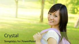  Presentation with university green - Theme featuring academic freedom - asian university student walking background and a yellow colored foreground