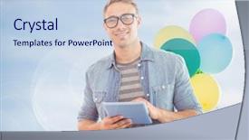  Presentation with sunny sky - Slide deck featuring academic freedom - man with tablet against sunny background and a  colored foreground