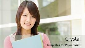  Presentation with file folder - Slides having academic freedom - young asian adult student standing background and a soft green colored foreground