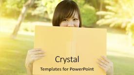  Presentation with file folder - PPT theme enhanced with academic freedom - young asian college girl student background and a blonde colored foreground