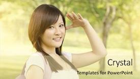  Presentation with college campus - Audience pleasing presentation design consisting of academic freedom - young asian college girl student backdrop and a blonde colored foreground